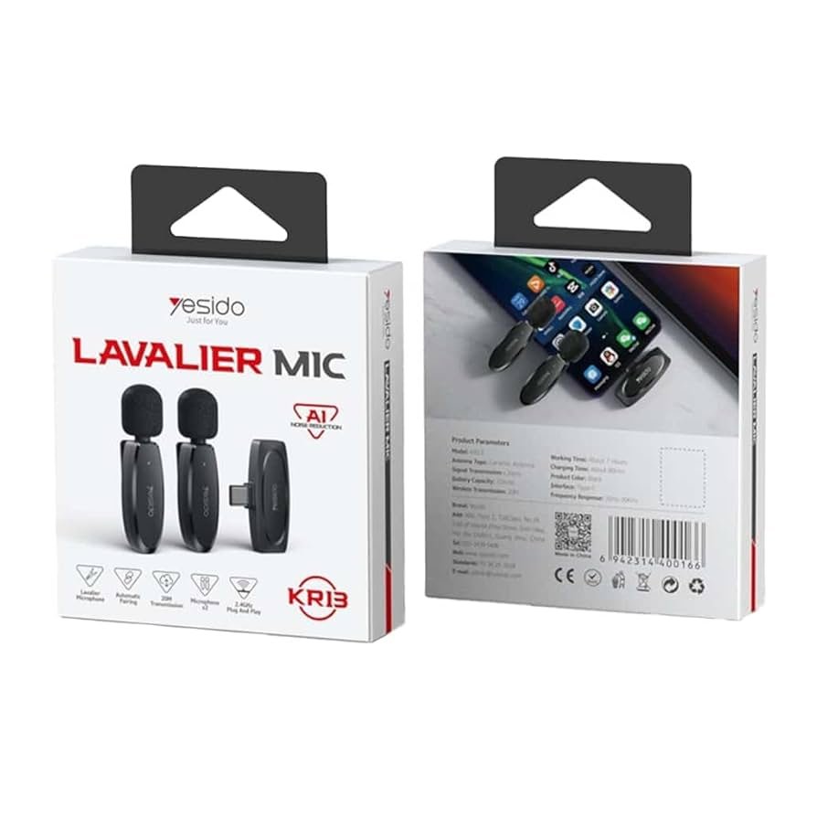 Yesido KR13 – Dual Wireless Lavalier Mic with AI Noise Cancellation, 20m Range 4 Yesido KR13 – Dual Wireless Lavalier Mic with AI Noise Cancellation, 20m Range - Image 4
