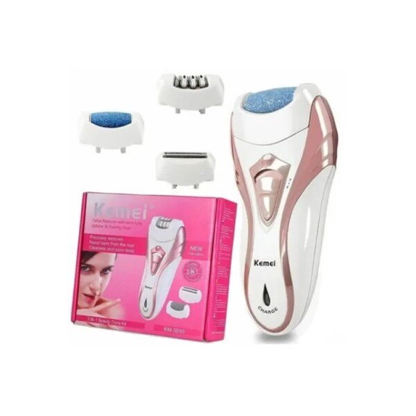 ⁦ماكينة كيمي KM-3010 لإزالة الشعر 3 في 1 – مزيل شعر للسيدات + مزيل الجلد الميت + شفرة حلاقة – أفضل سعر في مصر⁩ - الصورة ⁦4⁩