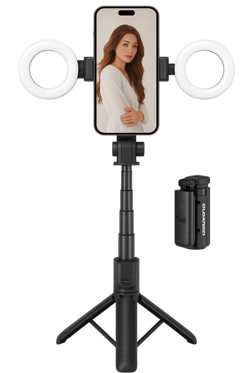عصا سيلفي ثلاثية القوائم من PLOKAMA LIVE-M5 Pro 3 في 1 مزودة بحلقة LED وجهاز تحكم عن بعد