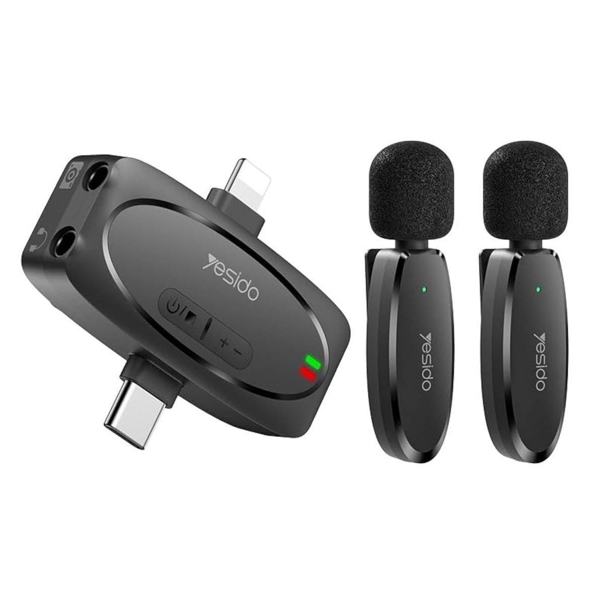 Yesido KR15, Yesido KR15 microphone, KR15 wireless mic, 3-in-1 microphone, wireless microphone for iPhone, wireless microphone for Android, Type-C microphone, Lightning microphone, 3.5mm wireless microphone, dual wireless mic, AI noise reduction mic, 50m wireless microphone, best microphone Egypt, vlogging microphone, YouTube microphone, TikTok microphone