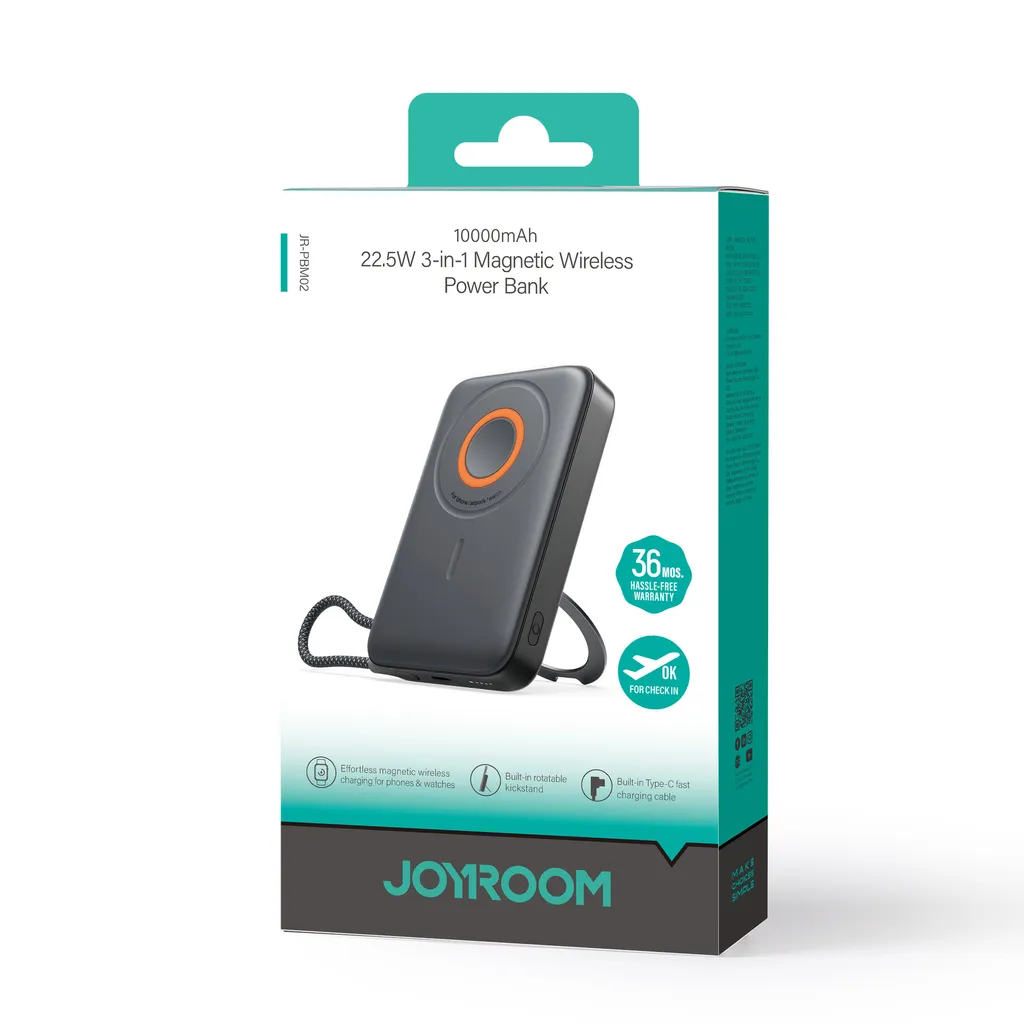 باور بانك جوي روم JR-PBM02 مغناطيسي 3×1 شحن لاسلكي 22.5 واط – سعة 10000 مللي أمبير مع حامل 3 باور بانك جوي روم JR-PBM02 مغناطيسي 3×1 شحن لاسلكي 22.5 واط – سعة 10000 مللي أمبير مع حامل - الصورة 3