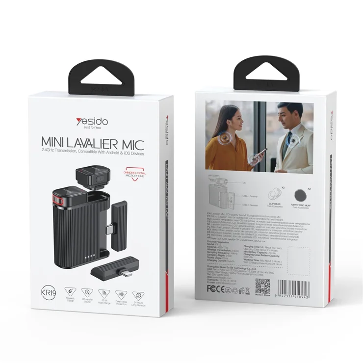 Yesido KR19 Wireless Mini Lavalier Microphone for Android & iPhone – Dual Mic, Noise Reduction, 2.4GHz 4 Yesido KR19 Wireless Mini Lavalier Microphone for Android & iPhone – Dual Mic, Noise Reduction, 2.4GHz - Image 4