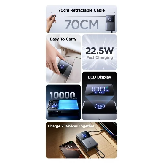 باور بانك جوي روم, Joyroom JR-PR1, باور بانك 10000 مللي, باور بانك شحن سريع, باور بانك 22.5 وات, باور بانك بكابل مدمج, باور بانك صغير, باور بانك محمول, باور بانك Type-C, باور بانك جوي روم الأصلي, باور بانك ضمان وكيل, باور بانك عملي للسفر, باور بانك للاستخدام اليومي
