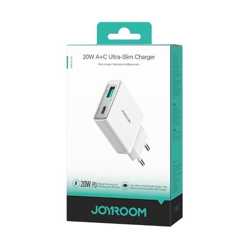 JOYROOM JR-TCF14EU 20W PD USB-C + USB-A Ultra-Slim Charger – White 3 JOYROOM JR-TCF14EU 20W charger USB-C and USB-A output specifications
